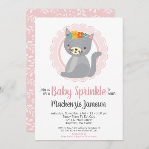 Cute Kitten Pink Girls Baby Sprinkle Invitation