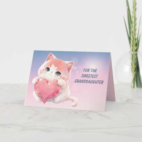 Cute Kitten Pink Heart Granddaughter Valentine Holiday Card