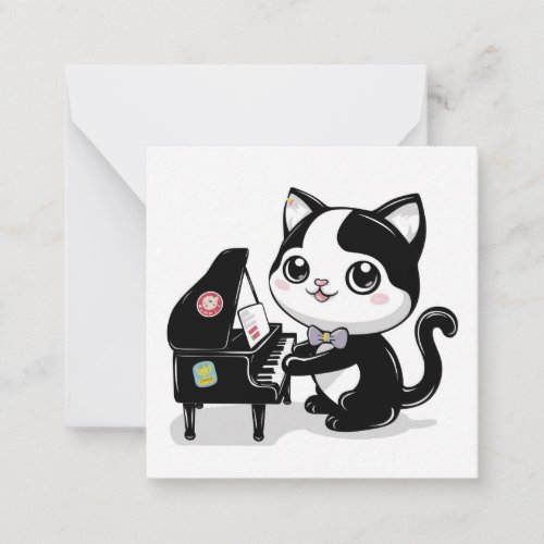 Cute Kitten playing piano blank Note Card
