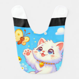 Cute kitten playing with butterfly baby bib