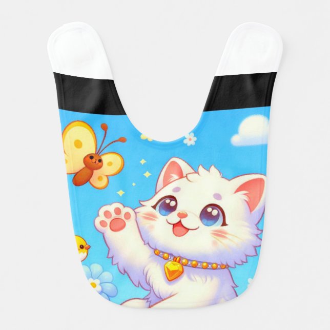 Cute kitten playing with butterfly baby bib (Front)