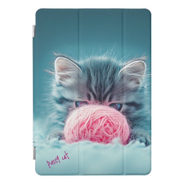 Cute Kitten Playing with Pink Wool Ball iPad Pro Cover (Front)
