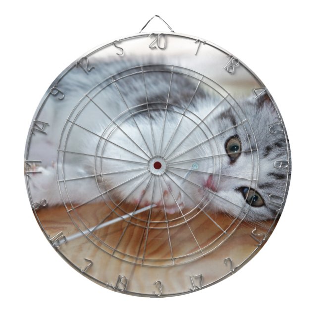Cute Kitten playing with string Dart Board (Front)