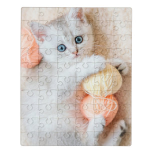 Cute Kitten Playing With Wool Cat Animals Nature Jigsaw Puzzle