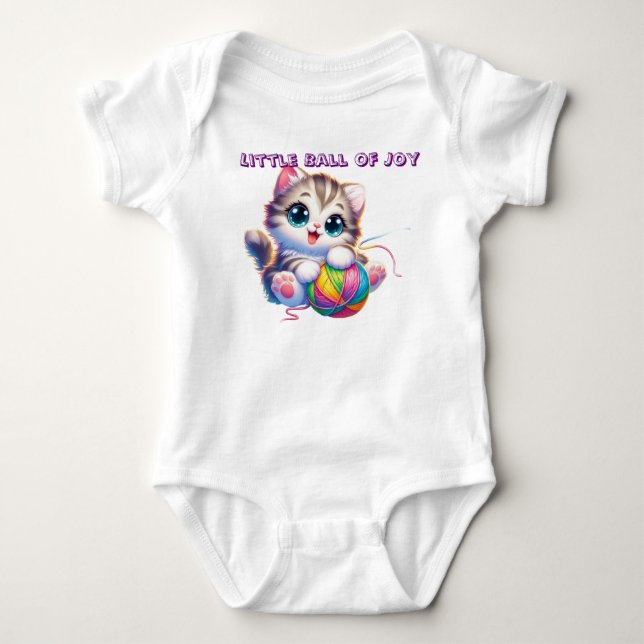Cute Kitten Playing With Yarn Baby Bodysuit (Front)
