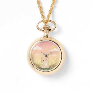 Cute Kitten Pocket Watch Necklace