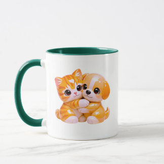 Cute Kitten Puppy Hug Illustration Mug