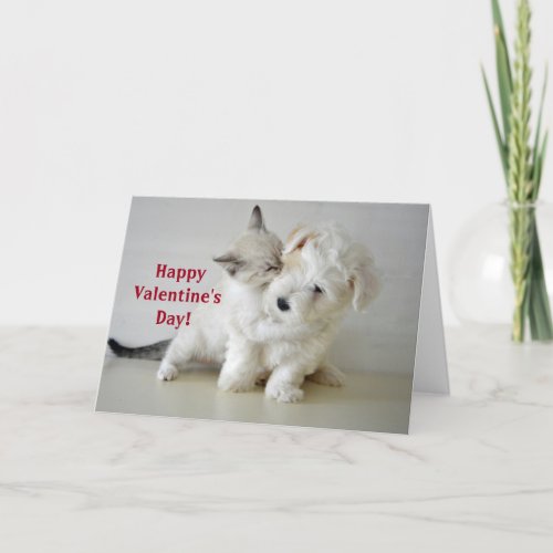 Cute Kitten Puppy Valentines Day Folded Holiday Card