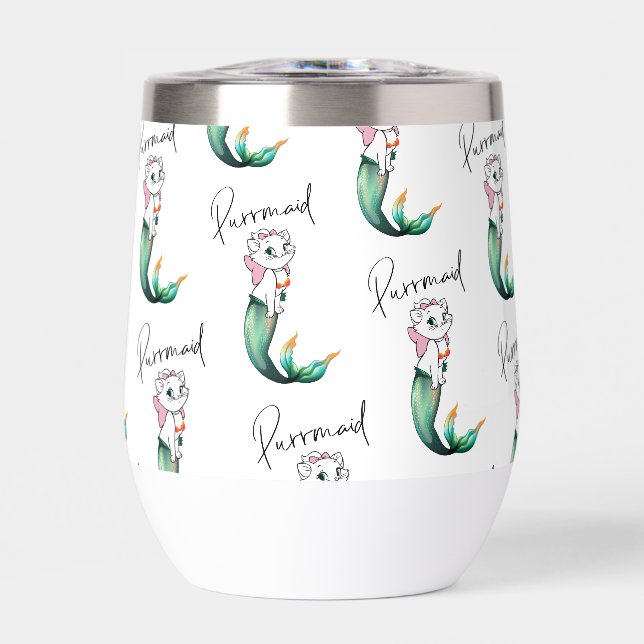 Cute Kitten Purrmaid – Fun Mermaid Cat Design Thermal Wine Tumbler (Front)