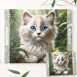Cute Kitten Ragdoll Cat Jungle Plant Custom Name Jigsaw Puzzle