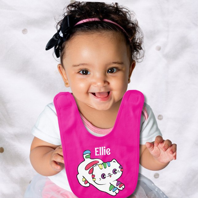 Cute Kitten Rainbow Cat Cartoon Personalized Baby Bib (Creator Uploaded)