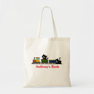 Cute Kitten Red Blue train kids named library Tote Bag