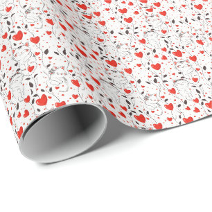 Cute Kitten Red Hearts Valentines Day Wrapping Paper