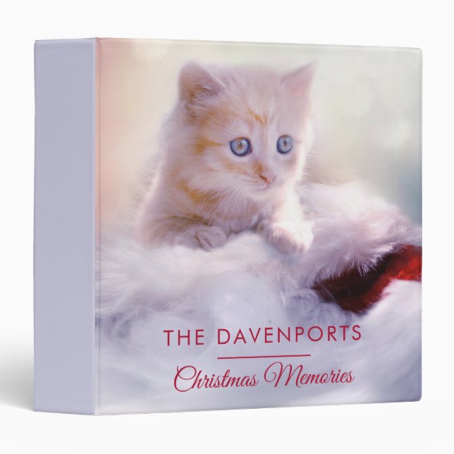Cute Kitten Resting On a Santa Hat 3 Ring Binder (Front/Spine)