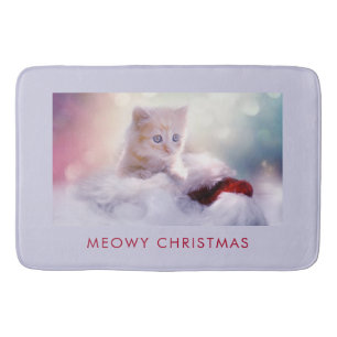 Cute Kitten Resting On a Santa Hat Meowy Christmas Bath Mat