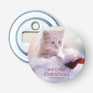 Cute Kitten Resting On a Santa Hat Meowy Christmas Bottle Opener