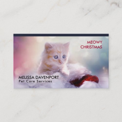Cute Kitten Resting On a Santa Hat Meowy Christmas Business Card