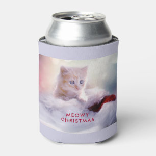 Cute Kitten Resting On a Santa Hat Meowy Christmas Can Cooler