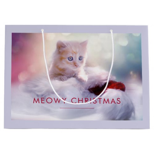 Cute Kitten Resting On a Santa Hat Meowy Christmas Large Gift Bag