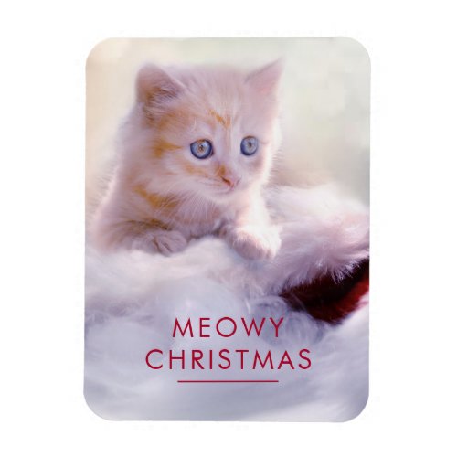 Cute Kitten Resting On a Santa Hat Meowy Christmas Magnet