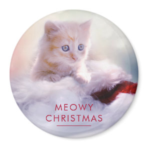 Cute Kitten Resting On a Santa Hat Meowy Christmas Magnet