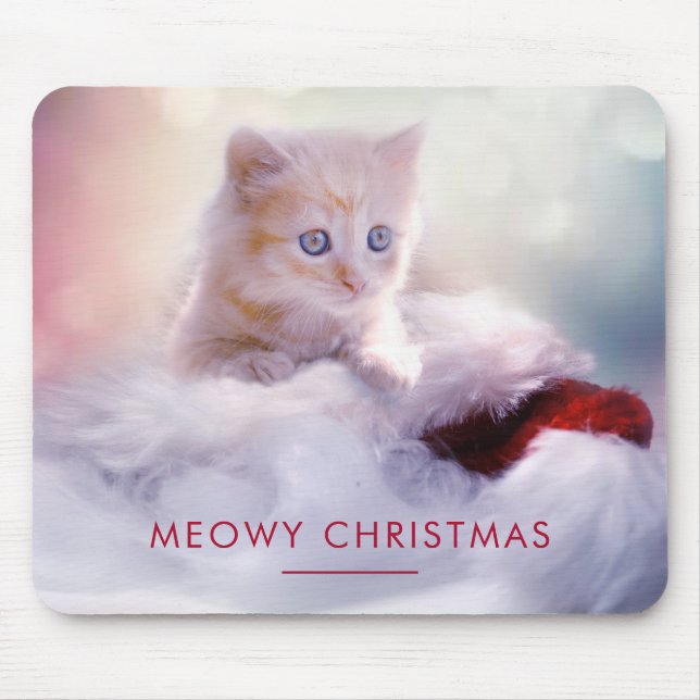 Cute Kitten Resting On a Santa Hat Meowy Christmas Mouse Pad (Front)