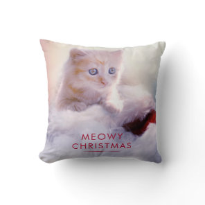 Cute Kitten Resting On a Santa Hat Meowy Christmas Throw Pillow