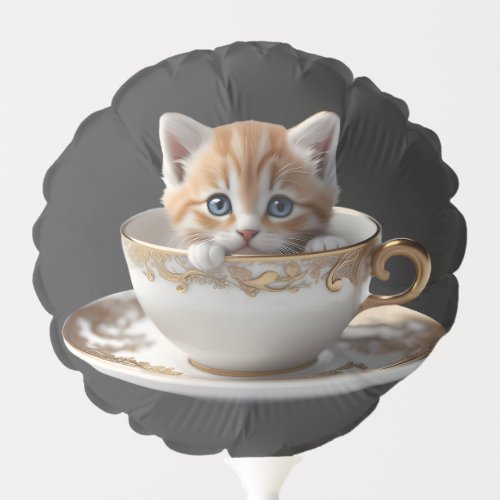 Cute Kitten resting  on a Teacup Balloon