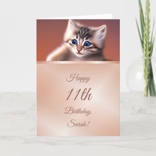 Cute Kitten  Rose Gold Girls Birthday Card