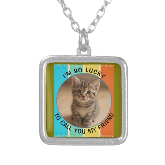 cute kitten silver plated necklace (Front)
