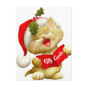 Cute Kitten Singing Christmas Caroler Postcard