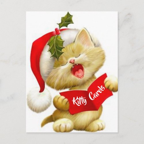 Cute Kitten Singing Christmas Caroler Postcard