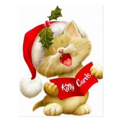 Cute Kitten Singing Christmas Caroler Postcard