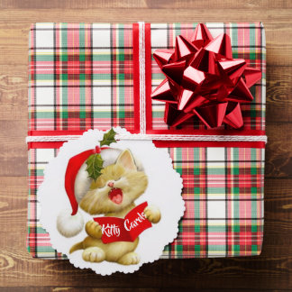 Cute Kitten Singing Christmas Caroler Postcard Ornament Card
