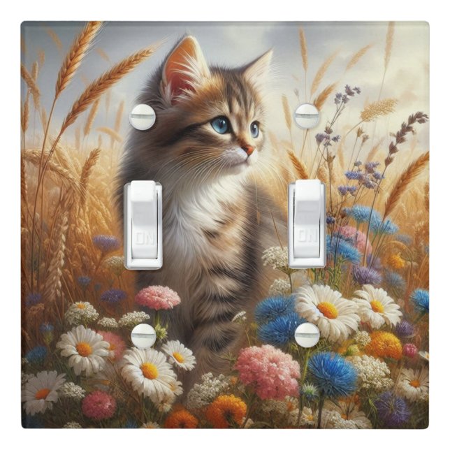 Cute Kitten Sitting in Flowers  Light Switch Cover (In Situ)