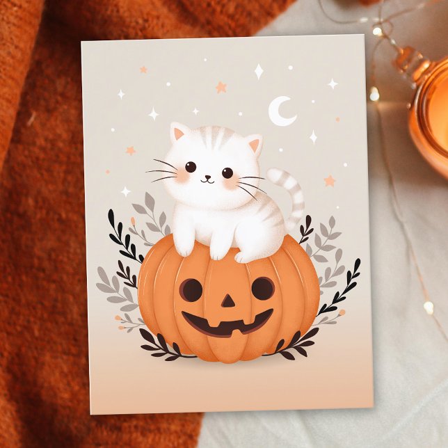 Cute Kitten Sitting On Pumpkin Modern Halloween  Postcard (Creator Uploaded)