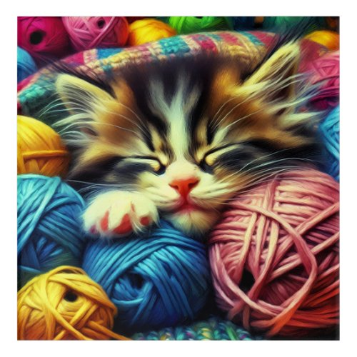 Cute Kitten Sleeping under a Blanket Acrylic Print