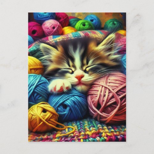 Cute Kitten Sleeping under a Blanket Postcard