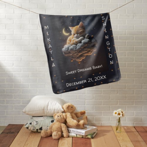 Cute Kitten Sleeps on Cloud Baby Blanket