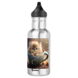 Cute Kitten Sparkle Kids School Personalized  Stainless Steel Water Bottle