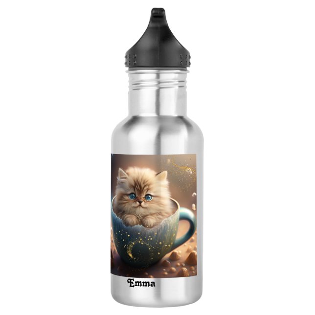 Cute Kitten Sparkle Kids School Personalized  Stainless Steel Water Bottle (Right)