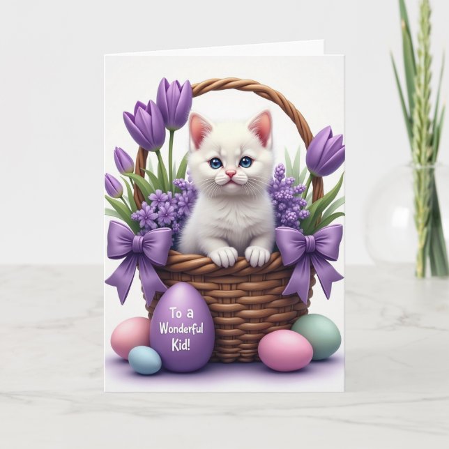 Cute Kitten Spring Basket Card (Front)