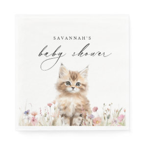 Cute Kitten | Spring Floral Cat Theme Baby Shower Napkins