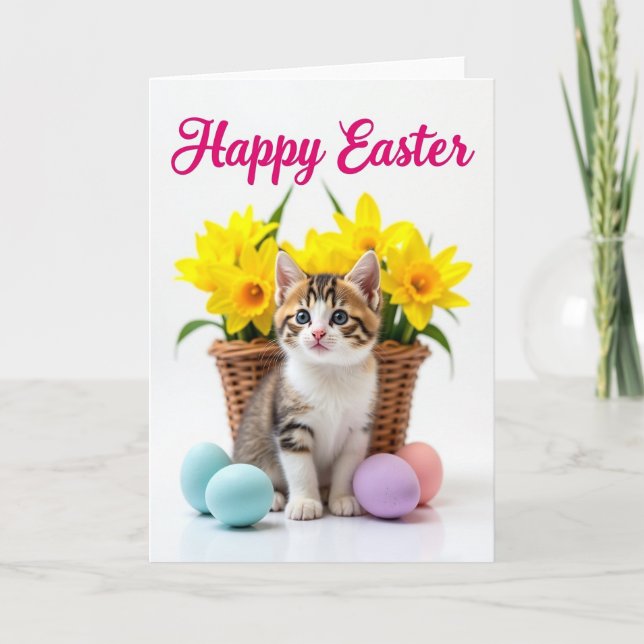 Cute Kitten Spring Flower Card (Front)