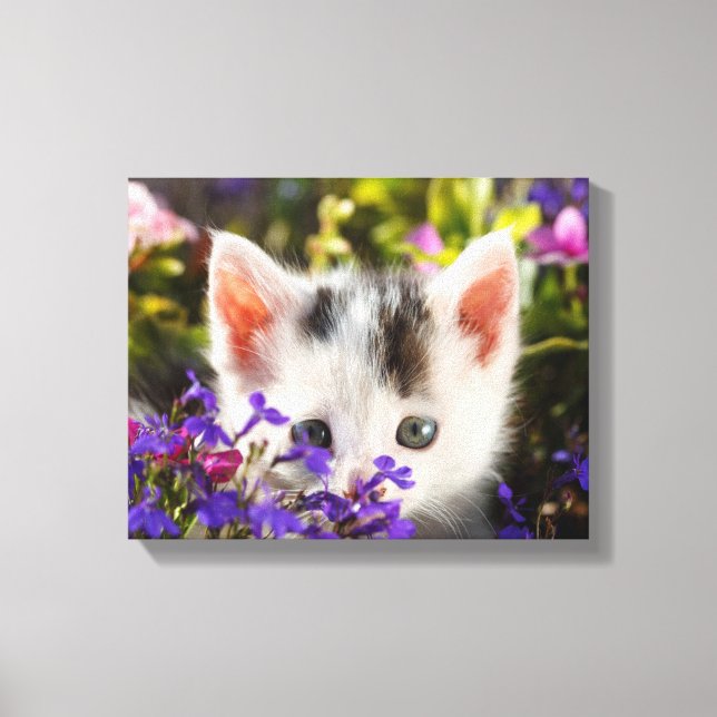 Cute Kitten Spring Flowers Garden Cat Photo Canvas Print (Front)