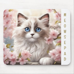 Cute Kitten Spring Pink Sakura Name Mousepad