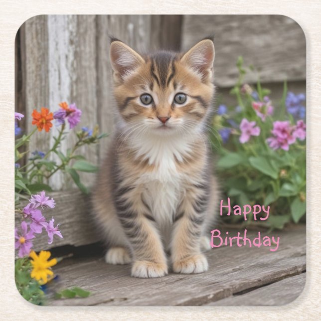 Cute Kitten  Square Paper Coaster (Front)