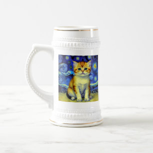 Cute Kitten Starry Night Van Gogh Beer Stein