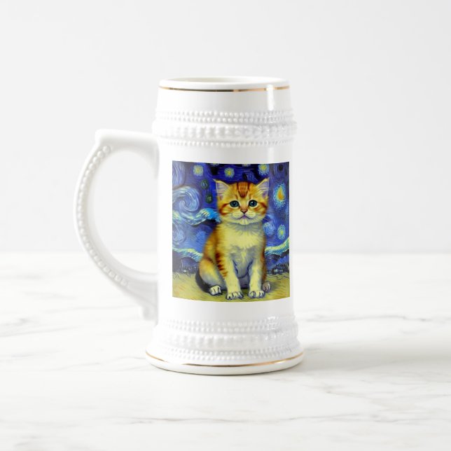 Cute Kitten Starry Night Van Gogh Beer Stein (Left)