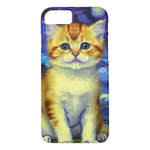 Cute Kitten Starry Night Van Gogh iPhone 87 Case